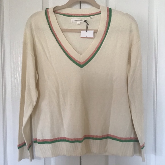 Chinti & Parker Sweaters - Chinti & Parker beige sweater with pink green trim Sz S